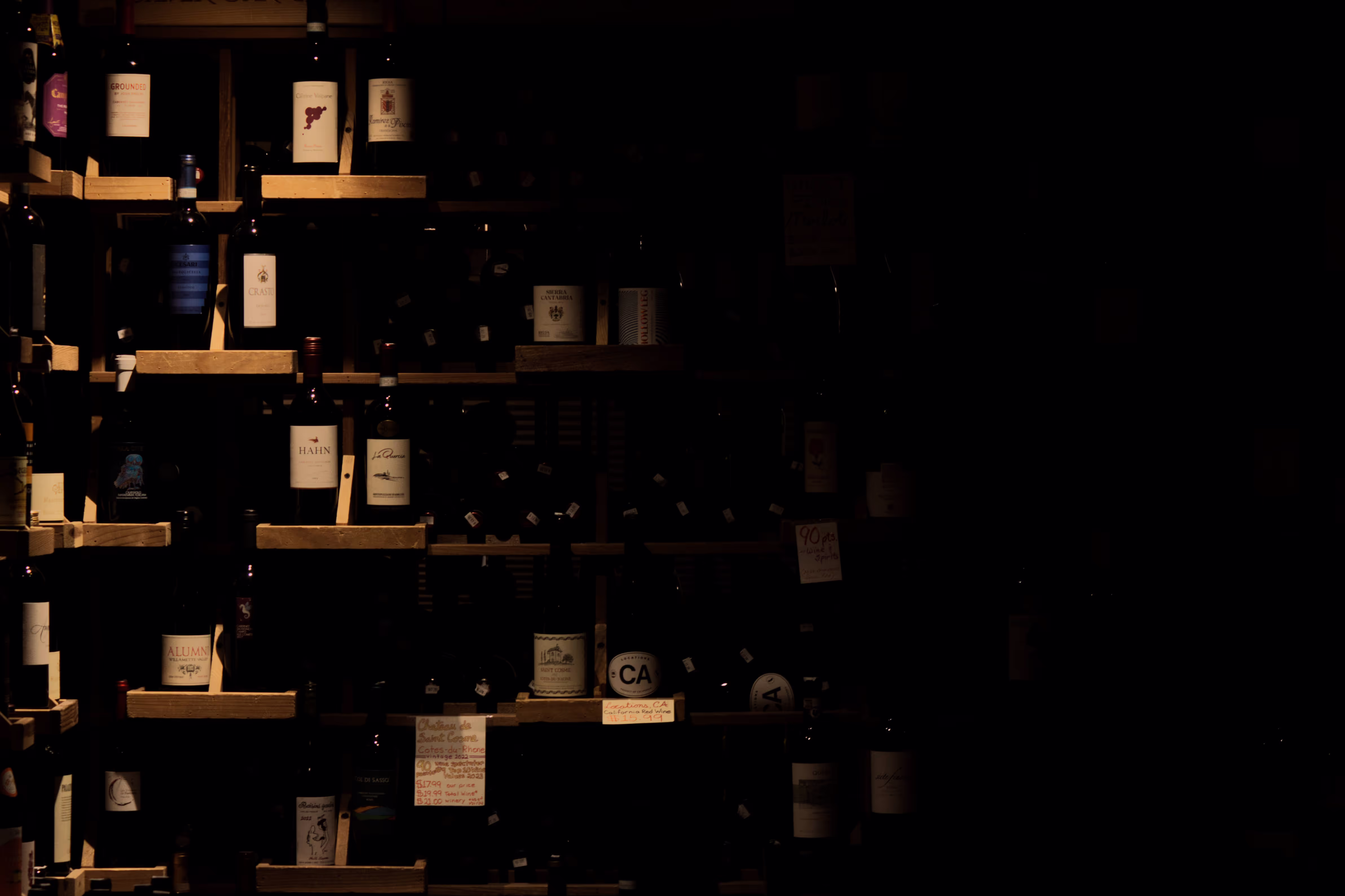 Bottle shelves inside the Whispering Vine shop