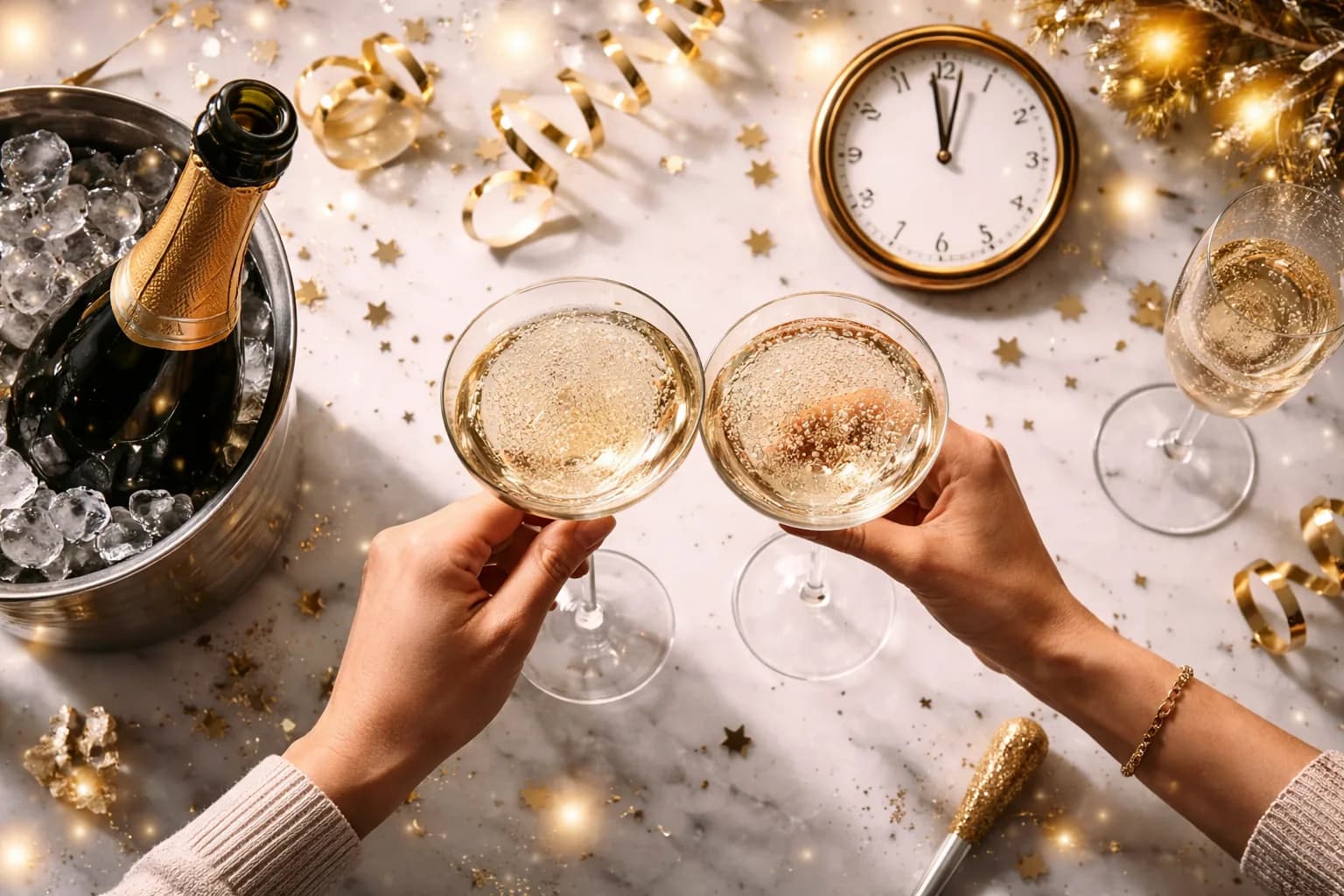 Sparkling wine and glasses for a New Year's celebration